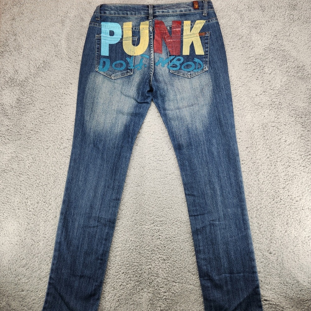 7 Seven For All Mankind Jeans Punk Graffi Print Womens Size 32 Straight USA